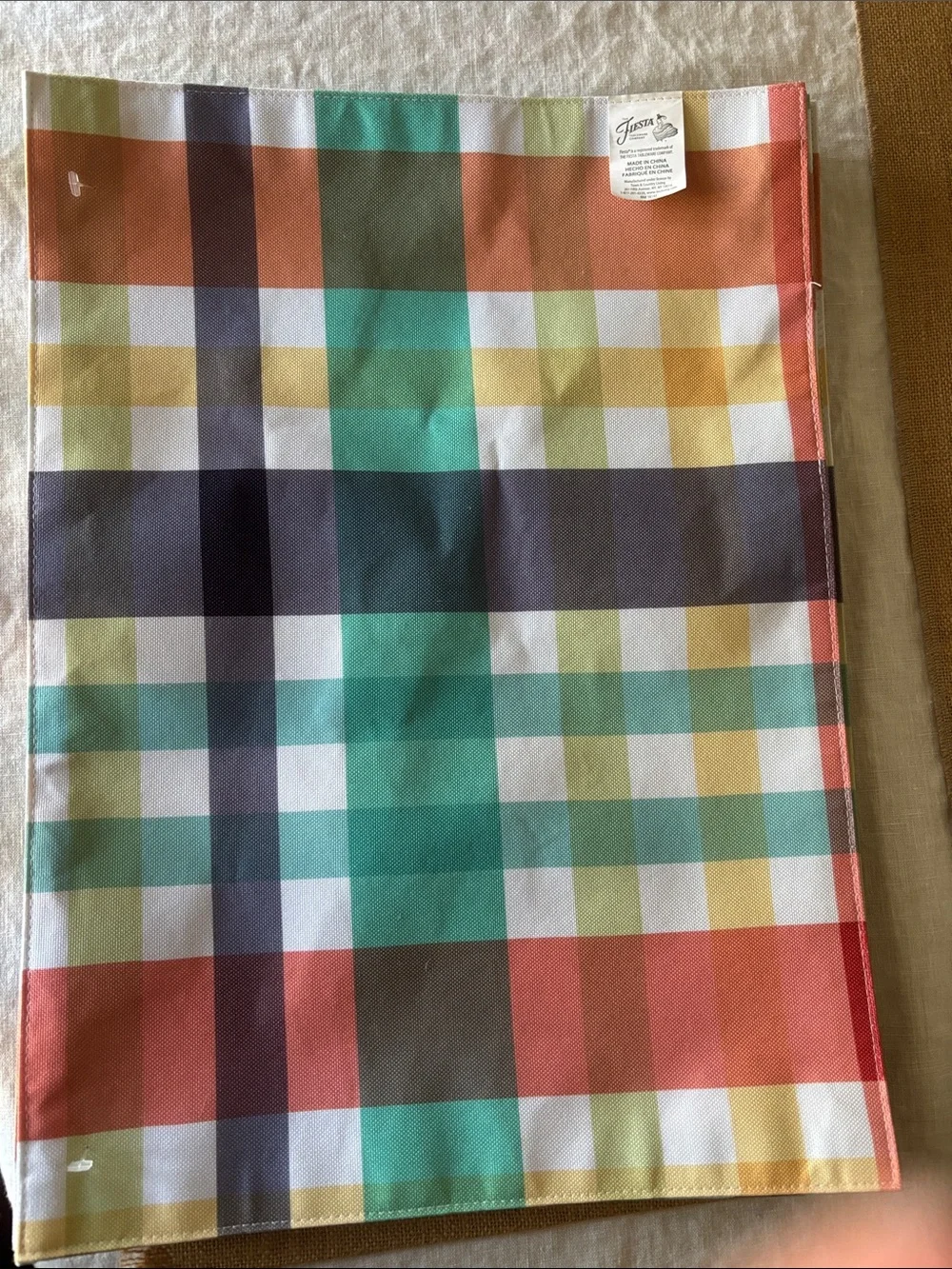 Fiesta Plaid Kitchen Placemat Set of Four in Teal, Orange & Yellow